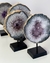 Argola Drusa de Ametista Banho Ouro na Base Madeira Preta - comprar online