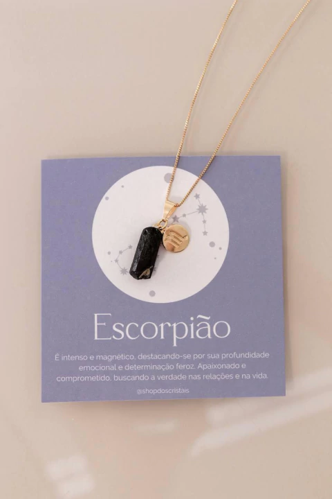Colar Signo Escorpião - Pedra Turmalina Bruta banhado Ouro - comprar online
