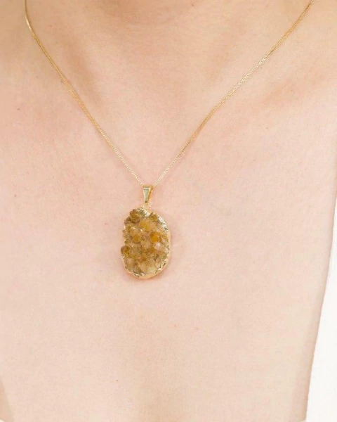 Pingente Drusa Citrino com Eletroplate Banhado Ouro