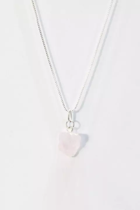 Colar Pedra Natural Quartzo Rosa Conexão Singular banhada Prata