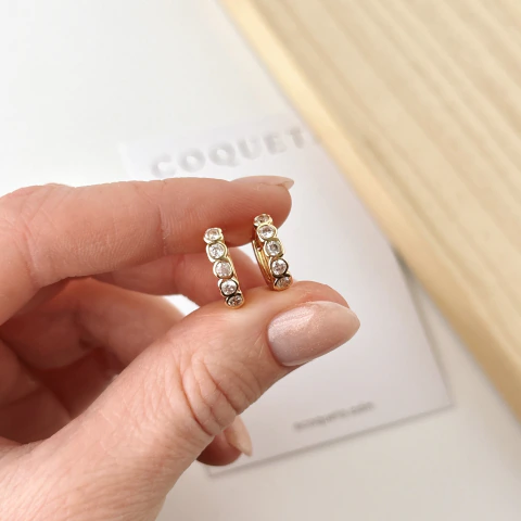 Argollas Cristales Acero Dorado 13mm