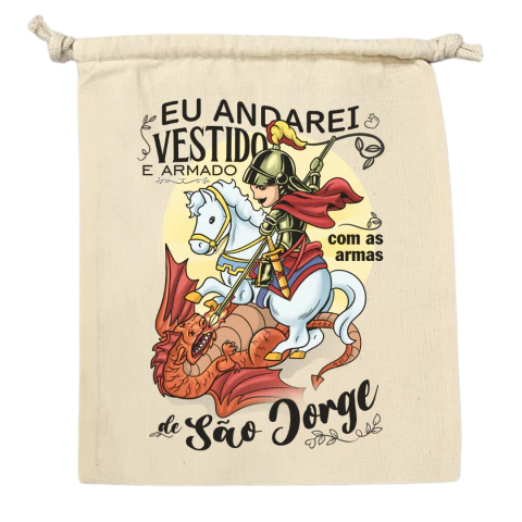 Saco Porta Guias São Jorge Guerreiro Algodão Cru Arte 003