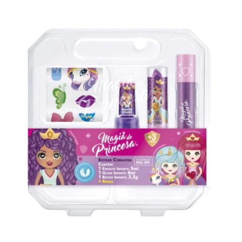 Estojo de maquiagem infantil c/ Batom, gloss labial e esmalte Princesa Corajosa - Digibela