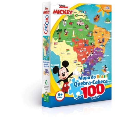 Quebra Cabeça 100 peças Mickey Mapa do Brasil - Toyster