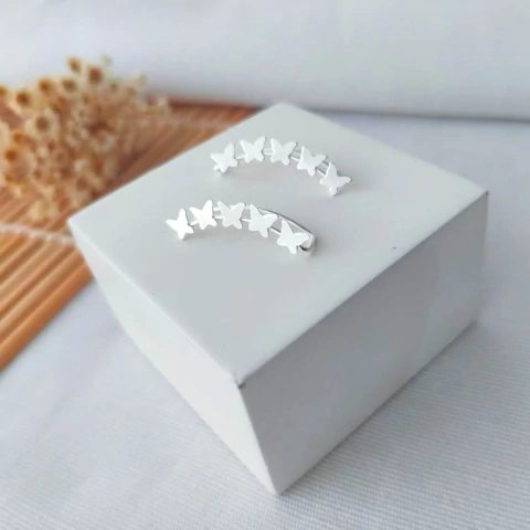 Brinco Ear Cuff Borboletinhas | Prata 925