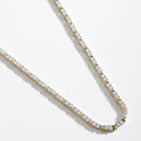 Colar Riviera X Dois Banhos Banhado a Ouro 18K e Ródio Branco