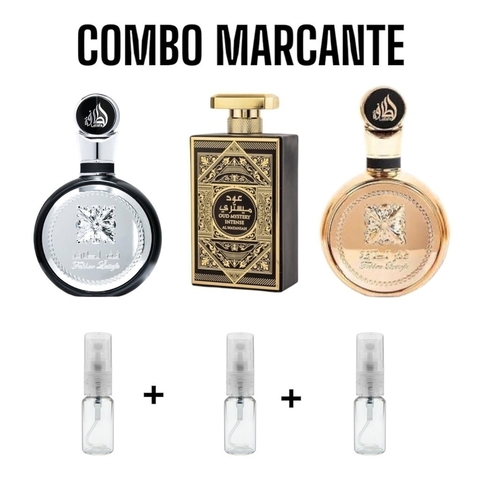 Combo Marcante: Fakhar Black 5ml + Oud Mistery 5ml + Fakhar Gold 5ml