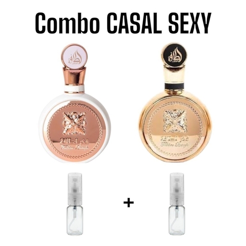 Combo Casal Sexy - Fakhar Rose fem. (Ref. Olfativa: L'interdit)-Decante 5ml + Fakhar Gold masc.(Ref. Olfativa: One Milli