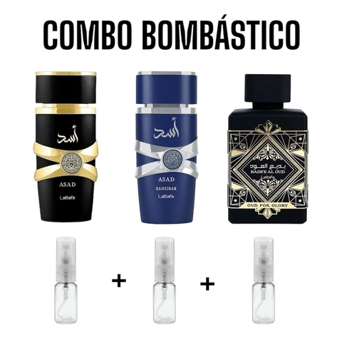 Combo Bombástico: Asad 5ml + Zanzibar 5ml+ Oud For Glory 5ml