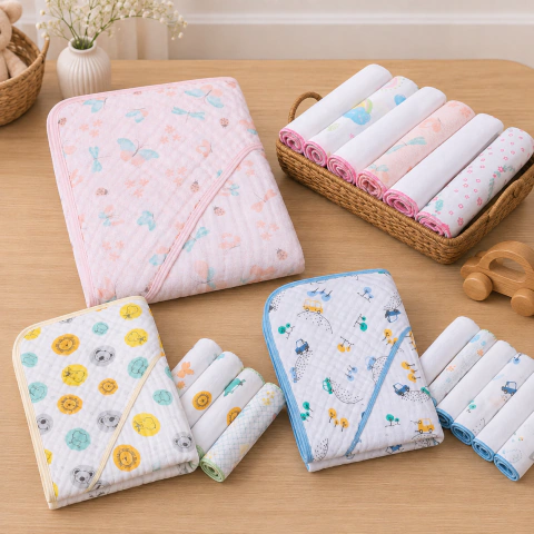 KIT MINI ENXOVAL PAPI – 7 PEÇAS | 1 TOALHA SOFT + 6 PANINHOS DE BOCA | 100% ALGODÃO