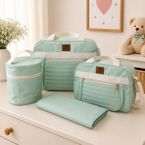 KIT BOLSA SAIDA MATERNIDADE COMPLETO 4 PEÇAS LUXO -TROCADOR- BOLSAS E FRASQUEIRA TERMICA