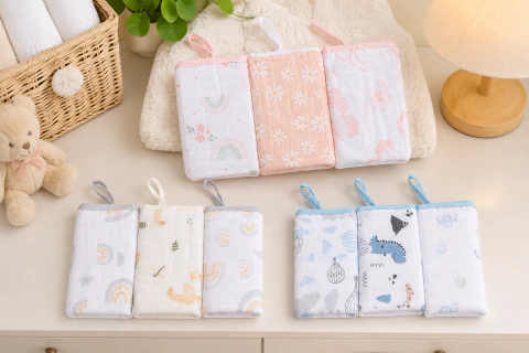 KIT 3 PANINHOS DE BOCA SOFT COM PRENDEDOR DE CHUPETA – 100% ALGODÃO | 40 x 40 CM | 2 CAMADAS