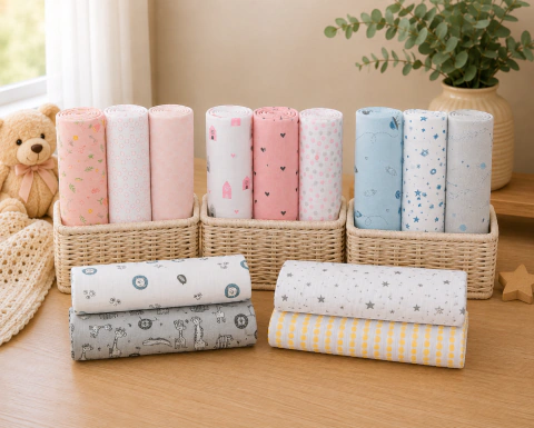 KIT 3 CUEIROS FLANELADOS BEBÊ – 100% ALGODÃO | 80 x 80 CM | MACIOS E MULTIUSO