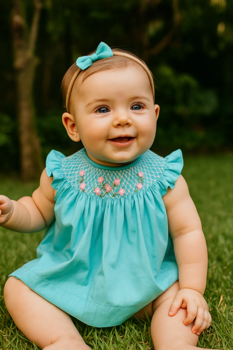 Vestido de bebê azul Tiffany sem manga