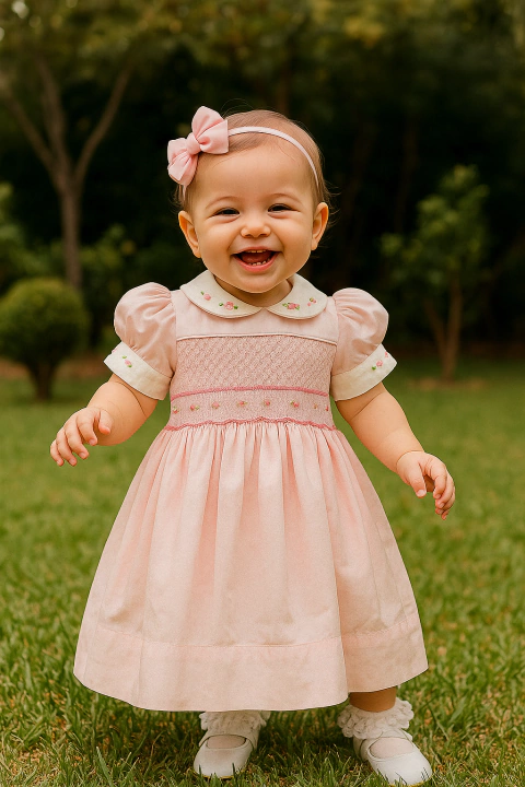 Vestido casinha de abelha rosa bebê