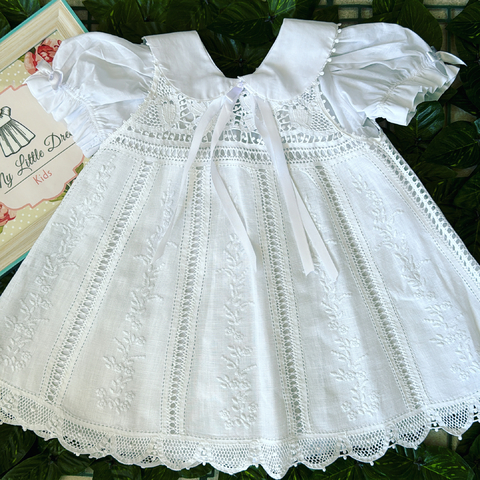 Vestido de batizado em renda Renascença nesga fina - comprar online