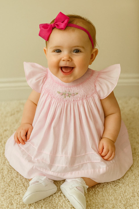 Vestido casinha de abelha rosa bebê sem manga