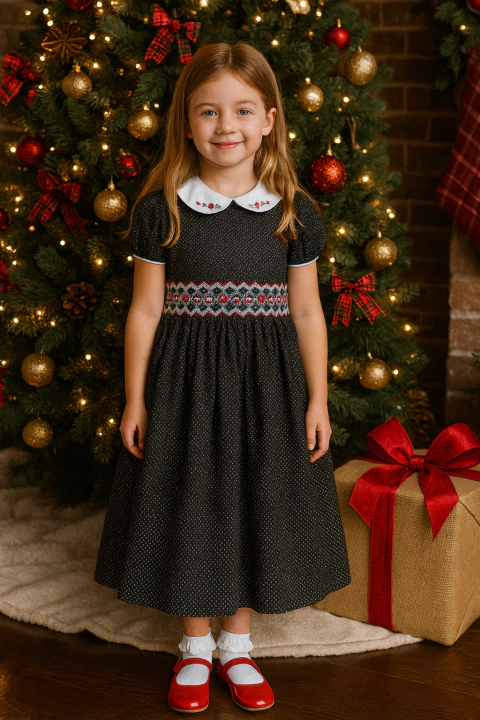 Vestido infantil preto com poa branco - comprar online