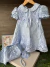 Vestido lágrima azul com Renda renascença