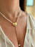 Colar coração, pérolas e strass dourado