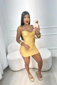 Imagem do VESTIDO DRAPEADO EM POLIAMIDA ACETINADA COM ARO DE SUSTENTAÇÃO, ALÇA DE AMARRAR E EFEITO EMPINA BUMBUM