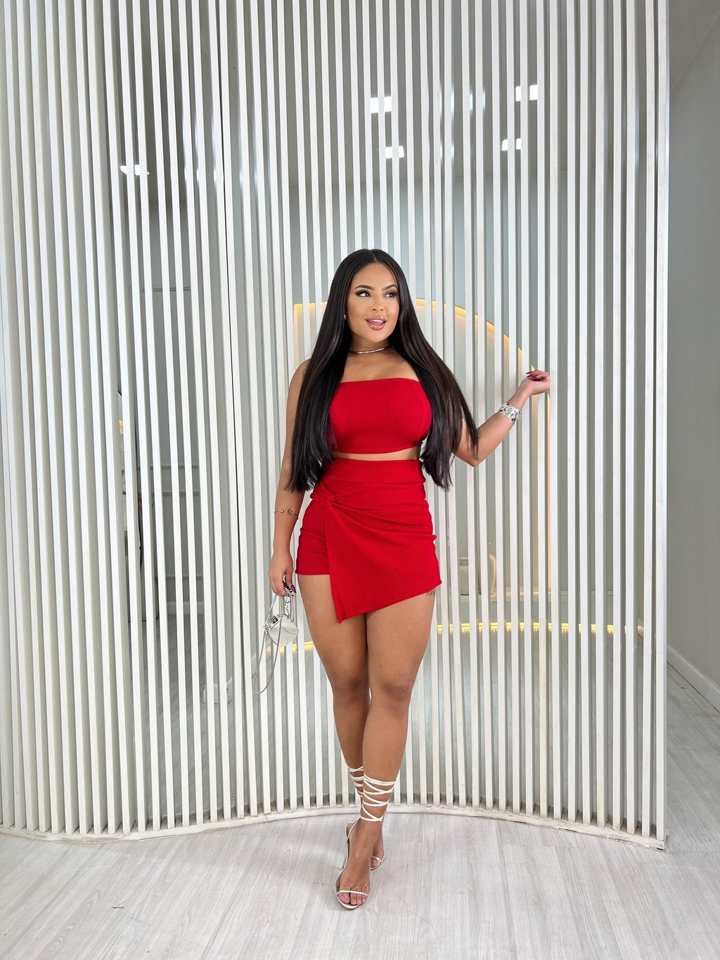 CONJUNTO SHORT SAIA EM ANARRUGA COM BOJO