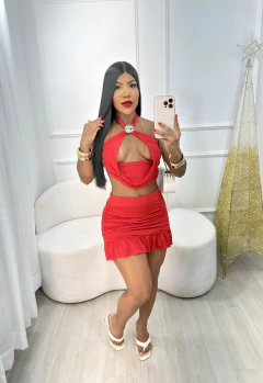 CONJUNTO ROSÁLIA EM MALHA SUPLEX COM DETALHE EM FLOR ORGÂNICA