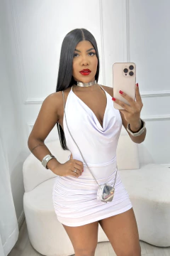 VESTIDO PERLA EM MALHA SUPLEX COM ALÇA EM BRILHO - Samantha Fashion