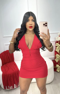 VESTIDO DECORTE ABERTO EM MALHA ESCUBA COM REGULAGEM NAS COSTAS (DUPLO NO BUSTO)