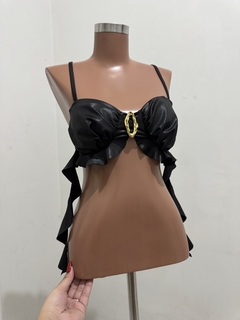 CROPPED GEISY EM CIRRÊ ACETINADO COM BOJO E REGULAGEM NAS COSTAS