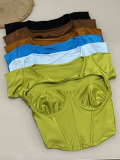 CROPPED MABEL EM POLIAMIDA ACETINADA COM BARBATANAS, ARO DE SUSTENTAÇÃO - comprar online