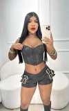 SHORT SHEIN EM CIRRÊ ACETINADO COM FIVELA LATERAL - comprar online