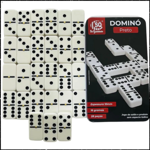 Dominó De Osso 28 Peças Com Estojo Lata Metal 10mm Profissional SQ-3443 - comprar online