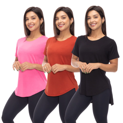 Kit 3 blusas Mullet Tapa bumbum feminina Cores sortidas 