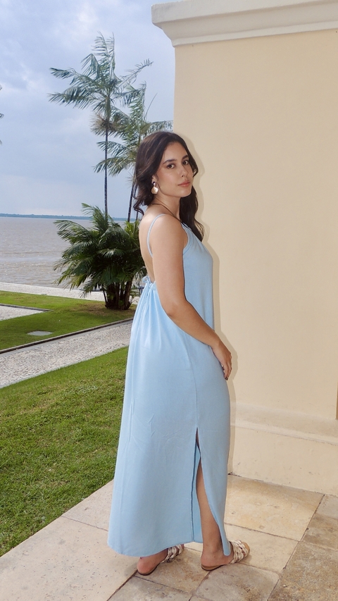 Vestido Gaya Frente Única Linho - Azul - comprar online