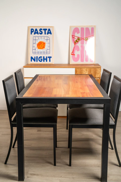 Combo Industrial Mesa madera industrial + 4 Sillas 140x80