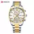 Relógio Curren Casual Sporty com cronógrafo, mostrador prateado e detalhes em dourado.