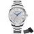 Relógio Curren masculino elegante com pulseira de aço inox prateada e mostrador branco com números romanos em relevo