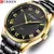 Relógio Curren masculino elegante com mostrador preto e detalhes em dourado, com pulseira metálica preta