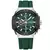 Relógio masculino Curren com pulseira verde de silicone, mostrador verde com detalhes em preto e prata, cronógrafo e ponteiros brancos