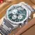 Relógio masculino Curren com pulseira de metal prata, mostrador azul com textura e três subdials de cronógrafo