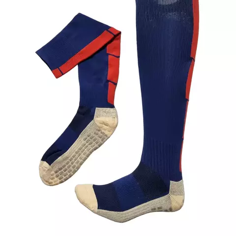 Meias Futebol Antiderrapante Cano Alto - Azul com detalhes laranja - comprar online