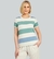 Blusa listra larga tricolor malha crepe c/ linho decote redondo e mg curta