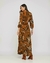 Vestido longo viscose estampa folhas c/ dec v c/ pala cintura mg 3/4 - loja online