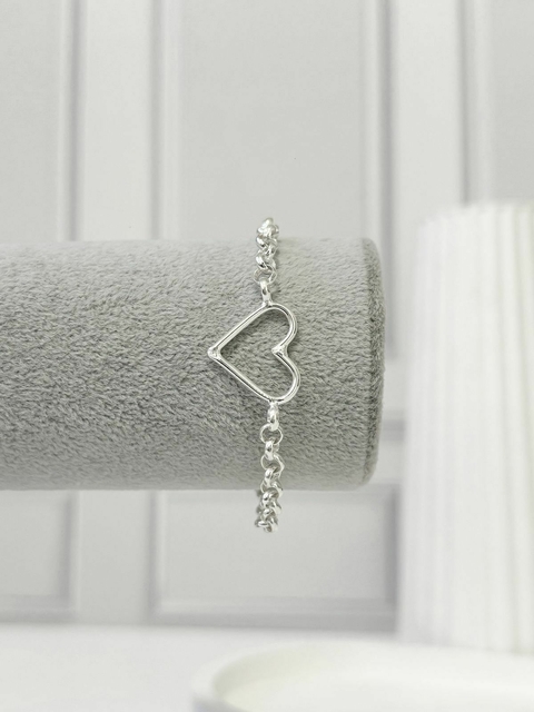 PULSERA ROLO CORAZON GRANDE PLATA 925 - comprar online