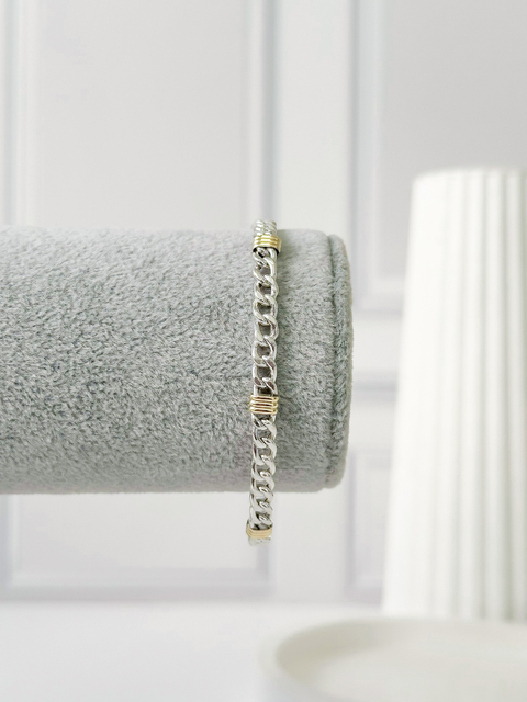 PULSERA CUBANA Y ORO 21CM PLATA 925 - comprar online