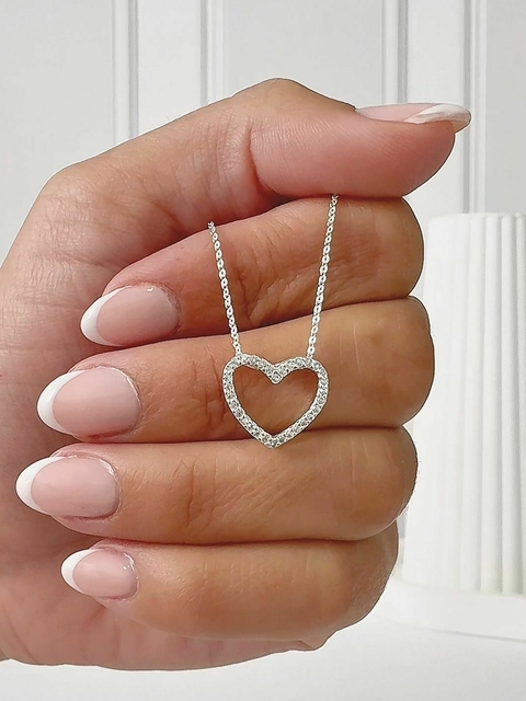 CADENA DIJE CORAZON CONTORNO MICROPAVE PLATA 925 - comprar online