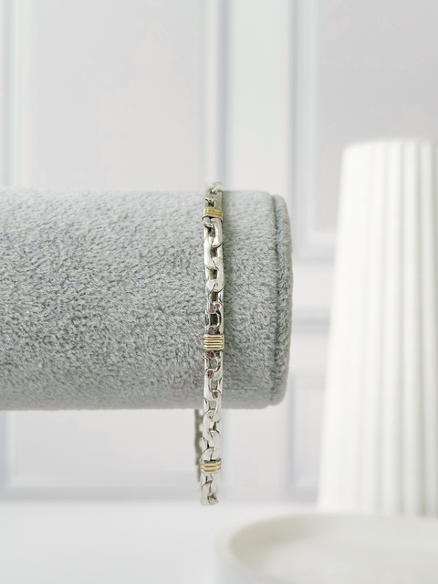 PULSERA CUBANA CHATA Y ORO 21CM PLATA 925 - comprar online