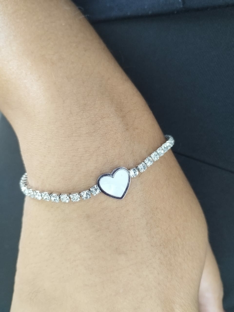 Pulseira Riviera Coração Resinada em Aço Inox