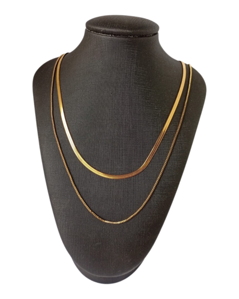 Colar Duplo Fita e Veneziana em Aço Dourado